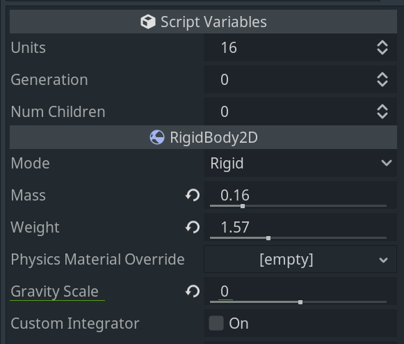 RigidBody2D inspector tab